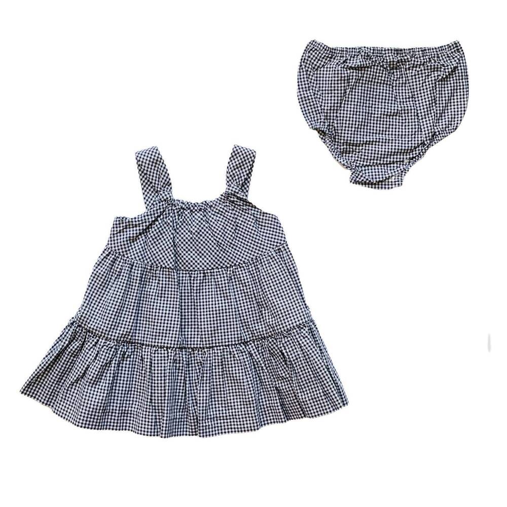 NEW RALPH LAUREN girl's poplin gingham woven dress in grey